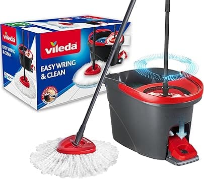 Vileda Easy Wring & Clean spin mop & bucket set with foot pedal | Vileda |3-Piece Handle 130 cm |Floor mop with spinning wringer | Turbo Refill 100% Microfibre mop head | - Amazon.ae Price Tracker