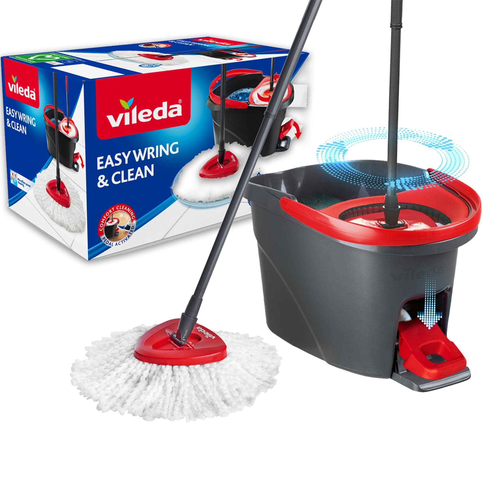 Vileda Easy Wring & Clean spin mop & bucket set with foot pedal | Vileda |3-Piece Handle 130 cm |Floor mop with spinning wringer | Turbo Refill 100% Microfibre mop head | on Amazon.ae - Price Tracker