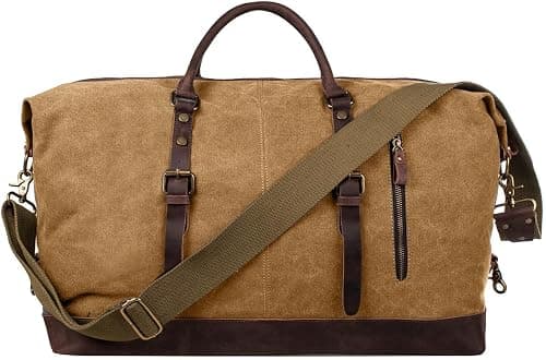 S-ZONE Travel Bag 52-55L Vintage Canvas Crazy Horse Leather Trim Unisex Hand Luggage Weekender Bag Sports Bag for Travel Weekend Holiday on Amazon.sa - Price Tracker