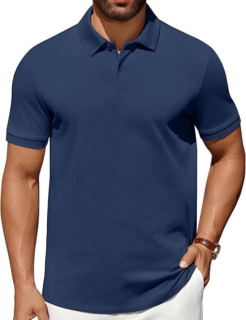 COOFANDY Men's Polo Shirts 100% Cotton Heavyweight Short Sleeve Button Golf Shirts Classic Pullover Ribbed Collar and Cuffs on Amazon.ae - Price Tracker