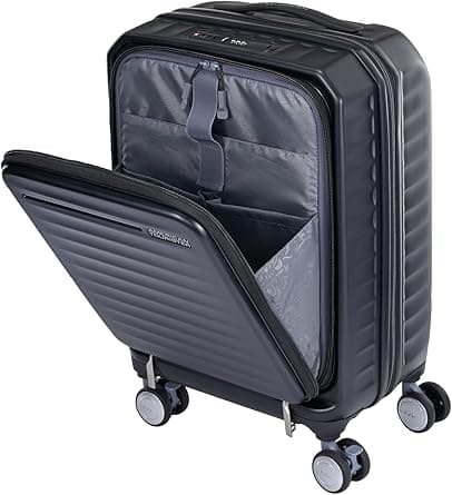 American Tourister Frontec Suitcase, Cabin Size 54 cm / 20 inch, 4 Spinner Wheels, Hard Top, Polycarbonate, Black|Expandable|Front Laptop Compartment|TSA 008|USB Port - 3 Years International Warranty on Amazon.ae - Price Tracker