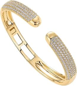 PAVOI 14K Gold Plated Premium Cubic Zirconia Bangle Bracelet for Women - Trendy Cuff Bracelets - Best Deal Finder