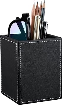 KINGFOM PU Leather Square Pens Pencils Holder Cup Desktop Stationery Organizer Case Office Accessories Container Box (Black-S) on Amazon.ae - Price Tracker
