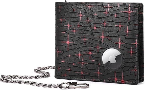 BULLCAPTAIN Slim Genuine Leather Mens Wallets with 2 ID Windows 10 Credit Card Slots Bifold RFID Blocking Wallets for Men With AirTag Holder and Chain T01 (Black with Red Stars) on Amazon.ae - Price Tracker