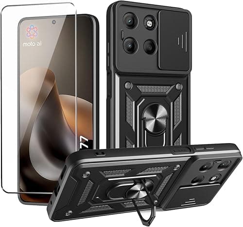 Case for Motorola Moto G77 5G (6.78 Inches) + 1 x Tempered Glass Screen Protector – 360 Full Body Protection Reinforced PC Armor Heavy Duty Shockproof Bumper Case Cover - Black على Amazon.ae - متتبع الأسعار