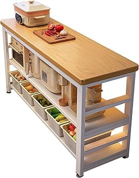DAYONG 3-Tier Kitchen Island, 100CM Width Solid Island Counter, Kitchen Storage Rack with Thickened Worktop and Stable Steel Structure, Multi-functional Preparation Workbench (100CM Width) on Amazon.ae - Price Tracker