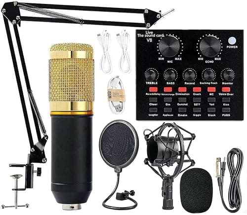 Professional Mic Condenser Microphone V8 Sound Card Set, Podcast Equipment Bundle, Audio Interface with All in One Live Sound Card and Condenser Microphone, Perfect for Recording, Broadcasting on Amazon.ae - Price Tracker