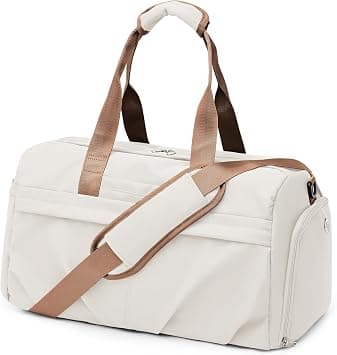 Gym Bag for Women Men with Shoe Compartment, Sport Duffel Bag, Waterproof Travel Weekender Overnight Carry on Bag for Yoga with Trolley Sleeve, Beige Brown, 040610-602US on Amazon.ae - Price Tracker