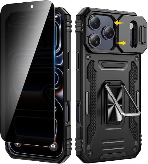 Case for iPhone 17 Pro Max, with Slide Camera Cover & Privacy Tempered Glass Screen Protector & Ring Kickstand Military Grade Heavy Duty Protection Cover for iPhone 17 Pro Max, Black on Amazon.ae - Price Tracker