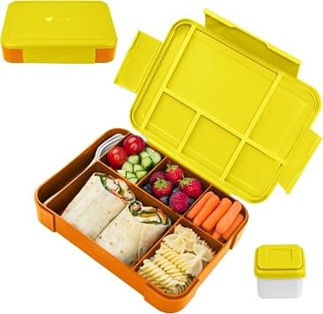 Mumfactory® Lunch Box For Kids School, Bento Lunch Box Kids Adults, Leakproof with 5 Compartments and Cutlery Set, 1330 ML (Yellow-Orange) on Amazon.ae - Price Tracker