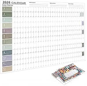 2026 Wall Calendar Planner, Poster Calendar 2026 Planner, 365-Day Schedule, Wall-Mounted Year-Round Planner Calendar with Grid Day Boundaries for Home, Office, School Projects on Amazon.ae - Price Tracker