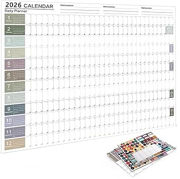 2026 Wall Calendar Planner, Poster Calendar 2026 Planner, 365-Day Schedule, Wall-Mounted Year-Round Planner Calendar with Grid Day Boundaries for Home, Office, School Projects - Amazon.ae Price Tracker