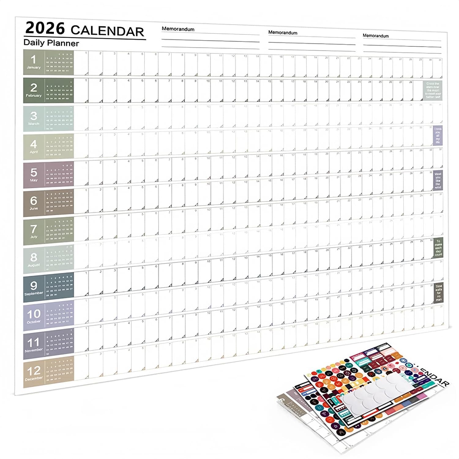 2026 Wall Calendar Planner, Poster Calendar 2026 Planner, 365-Day Schedule, Wall-Mounted Year-Round Planner Calendar with Grid Day Boundaries for Home, Office, School Projects on Amazon.ae - Price Tracker