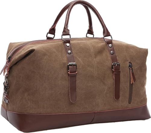 Canvas Duffel Bag Large Capacity Travel Bag Weekender Overnight Bag Carry on Tote Bag for Men and Women (Coffee) on Amazon - Best Deal Finder