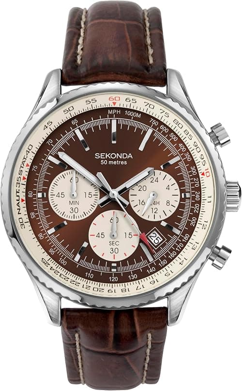 Sekonda Maverick Men's 42mm Watch with Chronograph & Date Display Leather Strap 50M Water Resistant on Amazon.ae - Price Tracker