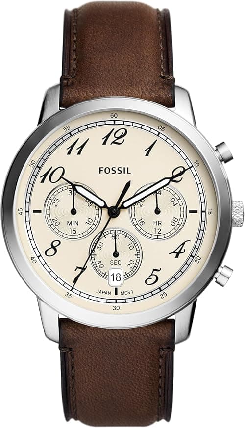 Fossil Men's Neutra Arabic Chronograph Stainless Steel Watch, Color: Silver/Brown Arabic (Model: FS6022) on Amazon.ae - Price Tracker