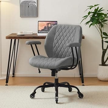YFO Modern Ergonomic Office Desk Chair, Grey Leather with Lumbar Support, Adjustable Height, Swivel, Armrests, for Office, Gaming, Reading, Relaxing on Amazon.ae - Price Tracker