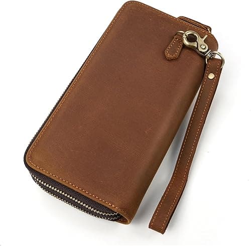 LUUFAN Men's Genuine Leather Long Wallet with Zipper Pocket Vintage Bifold Checkbook Purse on Amazon.ae - Price Tracker