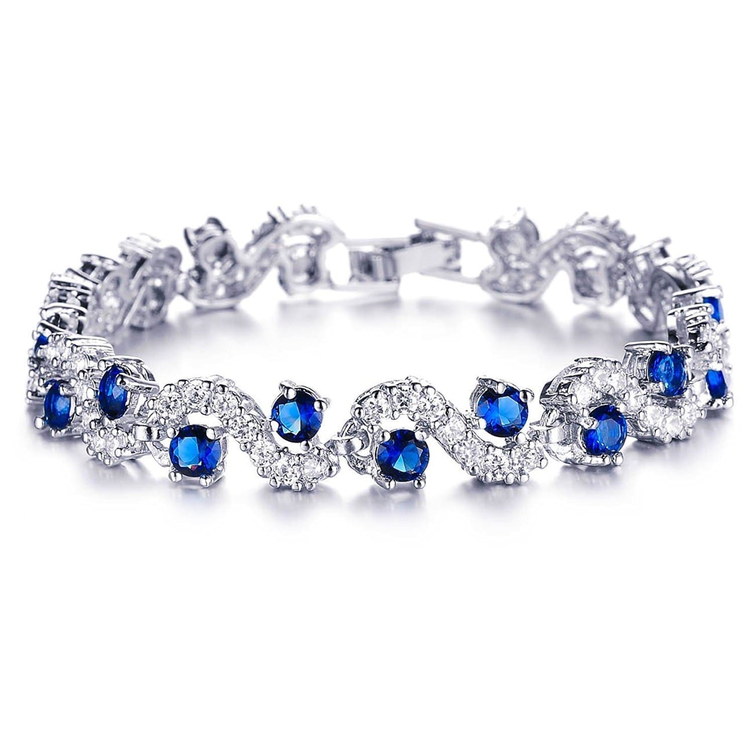 Shining Diva Fashion Royal Blue Crystal High Grade CZ Silver Plated Stylish Bracelet Gift for Girls Women(9576b), One Size on Amazon.ae - Price Tracker