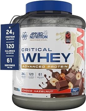 Applied Nutrition Critical Whey Protein Powder 2kg - High Protein Powder, Protein Milkshake, Muscle Building Supplement with BCAAs & Glutamine (2kg - 67 Servings, Choco Hazelnut) - متتبع أسعار Amazon.sa