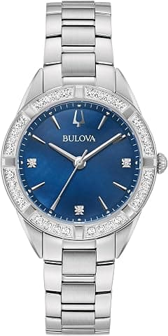 Bulova Ladies' Classic Sutton Stainless Steel 3-Hand Quartz Watch, Diamond Bezel with Blue Mother-of-Pearl Dial Style: 96R243, Silver, Classic Sutton Quartz Silver-Tone Stainless Steel Bracelet - Amazon.ae Price Tracker