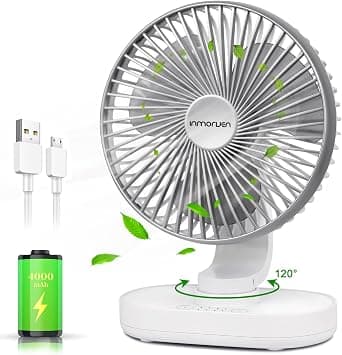 CONBOLA Small Desk Fan for Bedroom, 4000mAh Battery Powered Rechargeable, 90 Vertical Manual and 120 Oscillating, 4 Speeds Air Circulator, Quiet Table for Home Office, White على Amazon.ae - متتبع الأسعار