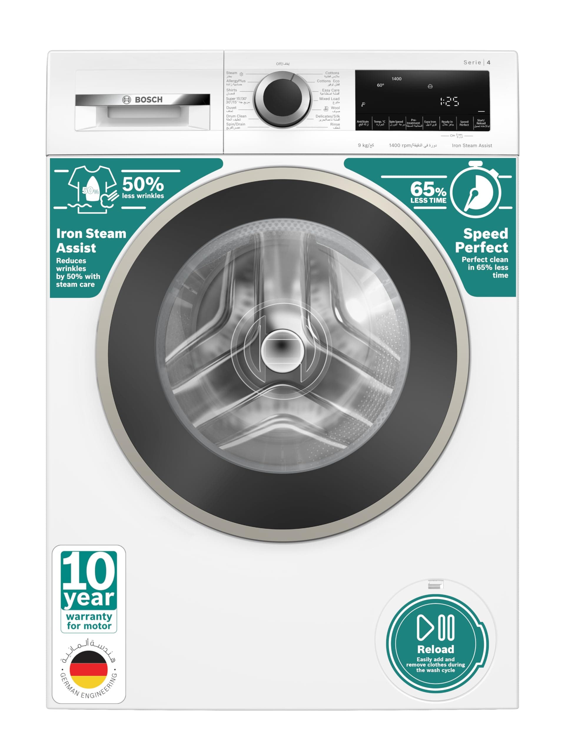 Bosch Series 4 High-Efficiency Free-Standing Washing Machine, Front Loader 9 kg 1400 RPM, Touch Control Buttons,1Year Manufacturer Warranty - WGA14400GC White on Amazon.ae - Price Tracker