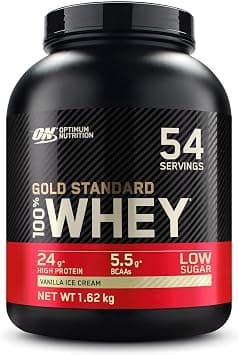 Optimum Nutrition ON Gold Standard 100% Whey Protein Powder for Muscle Building and Regeneration with Naturally Occurring Glutamine and BCAA Amino Acids, Vanilla Ice Cream, 54 Servings, 1.62 kg on Amazon - Best Deal Finder