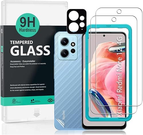 Ibywind Screen Protector For Xiaomi Redmi Note 12 4G(6.67"),with 2Pcs Tempered Glass,1Pc Camera Len Protector,1Pc Backing Carbon Fiber Film[Fingerprint Reader,Easy to install,9H Hardness,Shatterproof] على Amazon.ae - متتبع الأسعار
