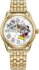 Citizen Women's Eco-Drive Disney Mickey Mouse Gold Stainless Steel Watch, Silver White Dial (Model: FE7093-57W), Gold, Disney Mickey Mouse - Best Deal Finder