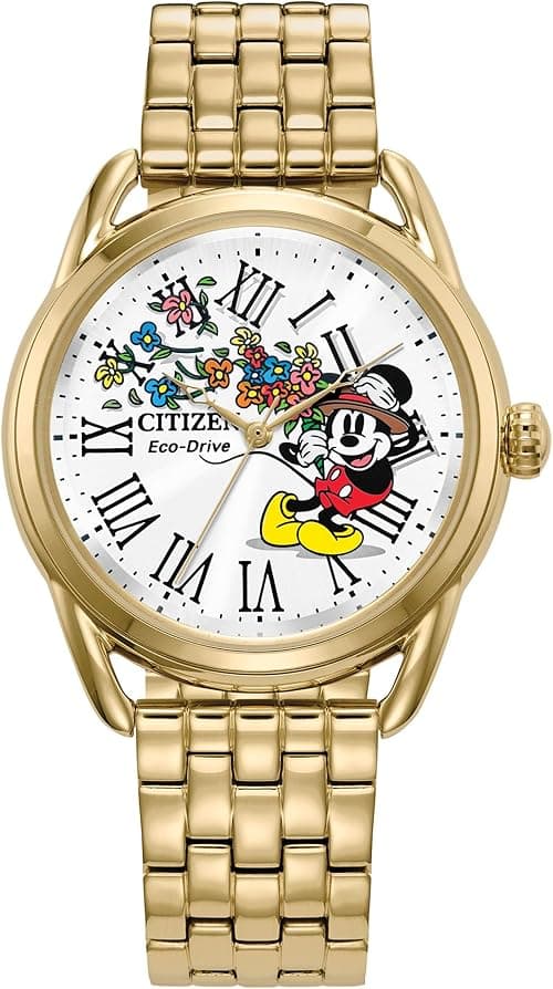 Citizen Women's Eco-Drive Disney Mickey Mouse Gold Stainless Steel Watch, Silver White Dial (Model: FE7093-57W), Gold, Disney Mickey Mouse on Amazon.ae - Price Tracker