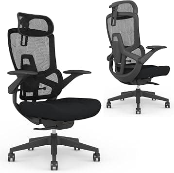 Skyland Ergonomic Office Chair – Comfy Adjustable Desk Chair with High Back Mesh, Adjustable Headrest & Lumbar Support, 4D Armrests Desk chair for Back Comfort, Home Office Long Hours Use (Black) على Amazon.ae - متتبع الأسعار
