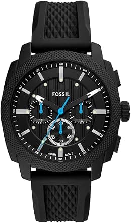 Fossil Men's Machine Chronograph Stainless Steel Watch, Black Silicone, 44MM - Best Deal Finder