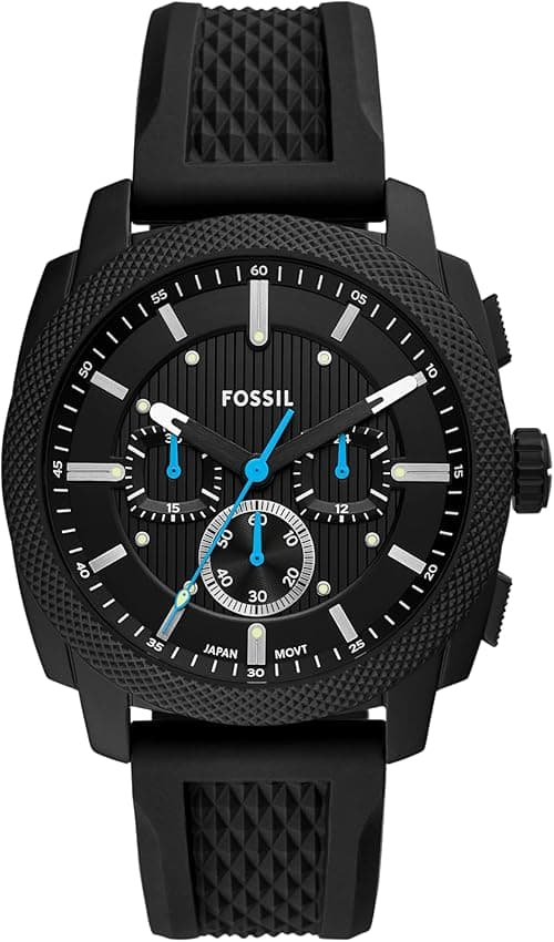 Fossil Men's Machine Chronograph Stainless Steel Watch, Black Silicone, 44MM on Amazon.ae - Price Tracker