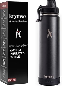750ml Stainless Steel Water Bottle, Double Wall Insulated Water Bottle, Leak Proof, BPA Free, Silicone Boot, Thermos Bottle, Cold Hot Bottle for Kids, School, Gym (Jet Black) - Best Deal Finder