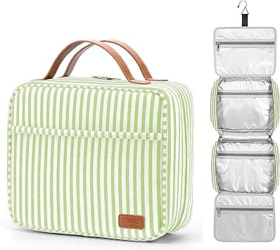 Bosidu Hanging Travel Toiletry Bag,Large Capacity Cosmetic Travel Toiletry Organizer for Women with 4 Compartments & 1 Sturdy Hook,Perfect for Travel/Daily Use/Christmas, Green Strip, Fashion on Amazon - Best Deal Finder