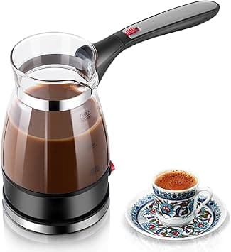 Angju Turkish Coffee Maker, Portable Electric Glass Turkish Coffee Machine with Foldable Handle, Arabic Coffee Pot Electrical Coffee Maker or Tea and Boil Water, Warmer Kettle for Office and Travel on Amazon.ae - Price Tracker