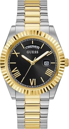 GUESS Men's 42mm Watch - Two Tone Strap Black Dial Silver Case - Best Deal Finder