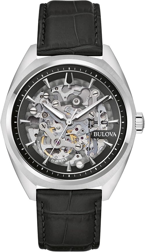 Bulova Men's Automatic Dress Classic Surveyor Watch, Black Leather Strap, Full Skeleton Dial, 42 Hour Power Reserve, 41mm على Amazon.ae - متتبع الأسعار