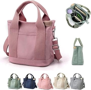 Capacity Multi-Pocket Handbag Canvas Japanese Handmade Tote Crossbody Bag Shoulder Purse for Work Daily Travel Pink, M on Amazon.ae - Price Tracker