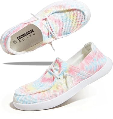 BELOS Women's Rhinestone Lace Up Loafers Shoes Comfortable Slip On Mesh Knit Walking Shoes Fashion Lightweight Sparkly Glitter Sneaker on Amazon.ae - Price Tracker