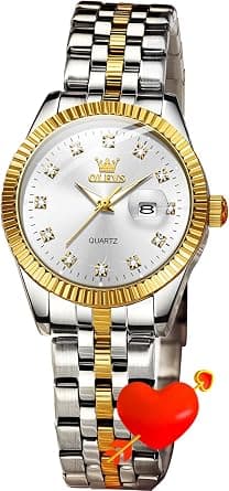 OLEVS Ladies Luxury Gold Silver Stainless Steel Quartz Watch Waterproof Date - Best Deal Finder