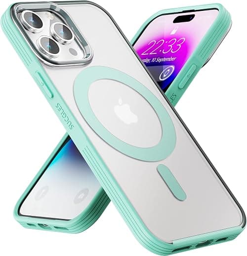 SUCGLES Magnetic Bumper Case for iPhone 14 Pro Case with MagSafe, [Strong Magnet] [12FT Military Grade Protection] Slim Translucent Matte Mag Safe Phone Cover for (Apple 14pro, Frosted Mint Green) on Amazon.ae - Price Tracker