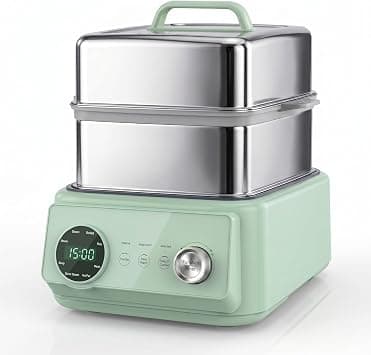 Angju Electric Food Steamer, 304 Stainless Steel Double-Layer Steamer for Cooking with Timer & Auto Shut-Off, 1200W Fast Heating Vegetable Steamer Electric for Veggies, Seafood, Rice,BPA-Free on Amazon.ae - Price Tracker