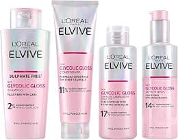 L'Oréal Paris Elvive Glycolic Gloss for Dull Porous Hair, Get The Shiniest Hair of Your Life, Glossing Routine for Mirror-Like Shine, Shampoo, Conditioner, Lamination Treatment, Leave-In Serum Set - Best Deal Finder