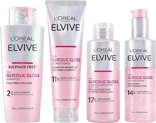 L'Oréal Paris Elvive Glycolic Gloss for Dull Porous Hair, Get The Shiniest Hair of Your Life, Glossing Routine for Mirror-Like Shine, Shampoo, Conditioner, Lamination Treatment, Leave-In Serum Set on Amazon - Best Deal Finder
