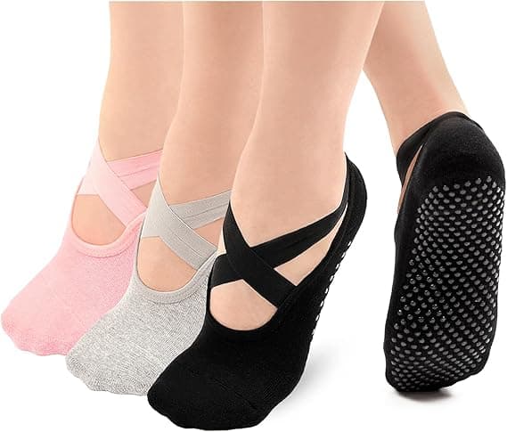 Bevigorio Grip Pilates Socks Straps &amp; Cushion Yoga Socks with Grips for Women Non Slip Grippy Gripper Barre Socks on Amazon.ae - Price Tracker