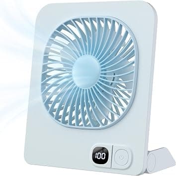 USB Desk Fan, Portable Table Fan with Digital Display, 4000mAh Rechargeable Battery, 3 Speeds & Strong Silent Airflow, 180° Foldable Cooling Fan for Home, Office, Bedroom, Camping, Travel, Blue on Amazon.ae - Price Tracker