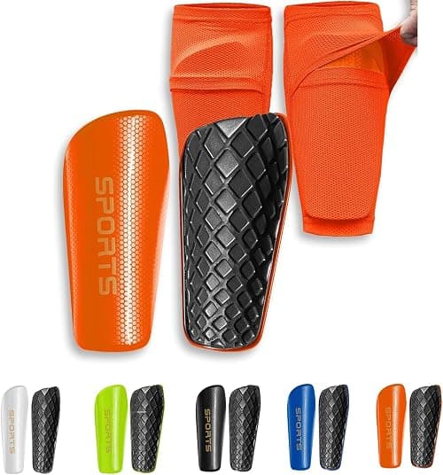 Soccer Shin Guards for Kids Youth Adults - Shin Pads and Sleeves with Optimized Insert Pocket for Boys Girls Men Women for Football Games - Protective Soccer Equipment (Medium, Orange) على Amazon.ae - متتبع الأسعار