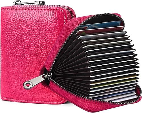 Credit Card Holder Wallet, Rose Red Card Cases, RFID 20 Card Slots Credit Card Holder Genuine Leather Small Card Case, Accordion Wallet with Zipper for Women Men, Wallets Card Cases Money Organizers on Amazon.ae - Price Tracker